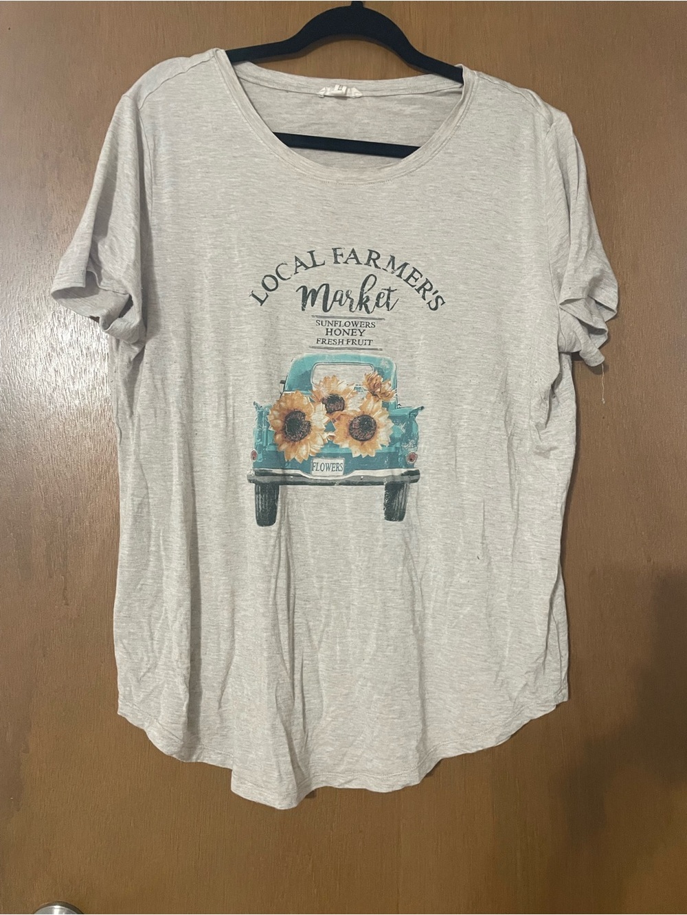 Maurices Cream Tee with Teal Truck and Sunflower Graphic